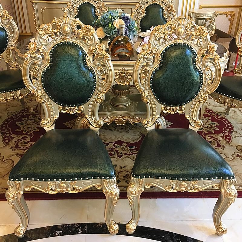 Home Hotel Furniture Antique Luxury Royal Gold 6 Chairs Marble Round Dining Table Set