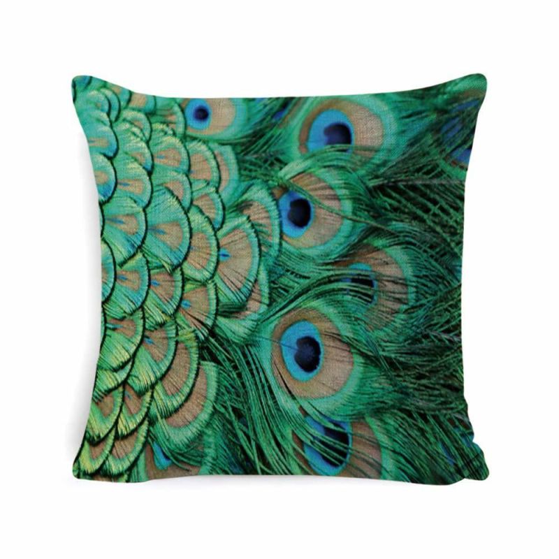 Fashion Feather Printing Design Soft Cushion 100% Cotton Linen Fabric Chair Cushion Pillow Case Daily Use Cushion Cover