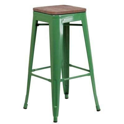Commercial Restaurant Stool Chair 24 Inch Counter Stool Wood Seat Stackable Metal Bar Stool High Chair
