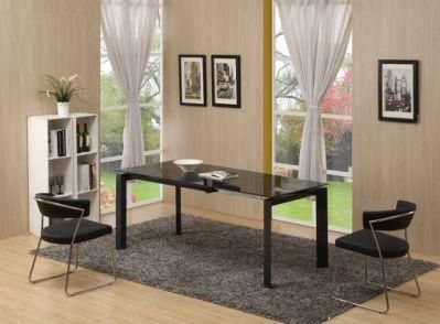 Factory Extension Black Glass Top with Metal Dining Table Set