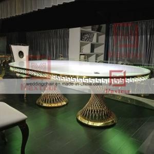 LED Lamp Oval Tempered Glass Top Wedding Banquet Dining Table