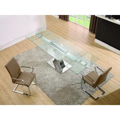 Modern Home Furniture Glass Top Stainless Steel Dining Table