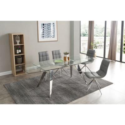 Modern Extension Rectangle Glass Steel Dining Table Factory Furniture