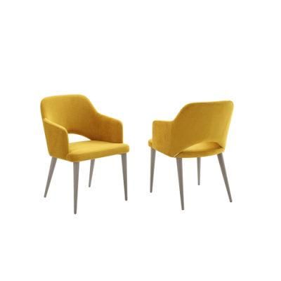 Leisure Hotel Cafe Bar Shop Armrest Metal Fabric Dining Chair
