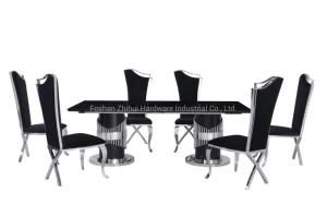 Dining Room Furniture Stainless Steel Table with Black Marble Table Top
