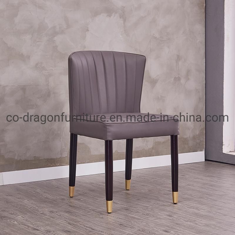 Fashion Wholesale Modern Furniture Leather Dining Chair with Wooden Legs