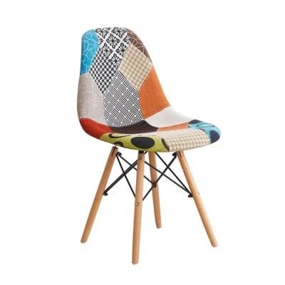 Modern Upholstered Chair Comfortable Office Chair with Wooden Leg Patchwork Dining Chair for Home