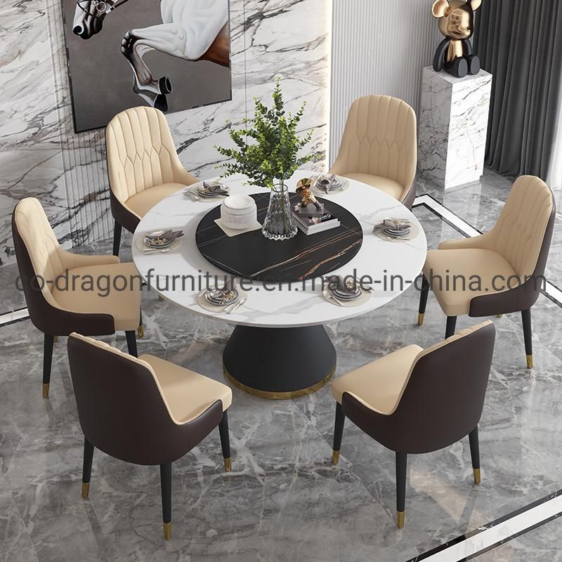 Modern Furniture 6 Seats Steel Dining Table with Marble Top
