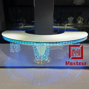 Luxury Glass Top Gold Stainless Steel and Acrylic with LED Light Base Half Moon Dining Table