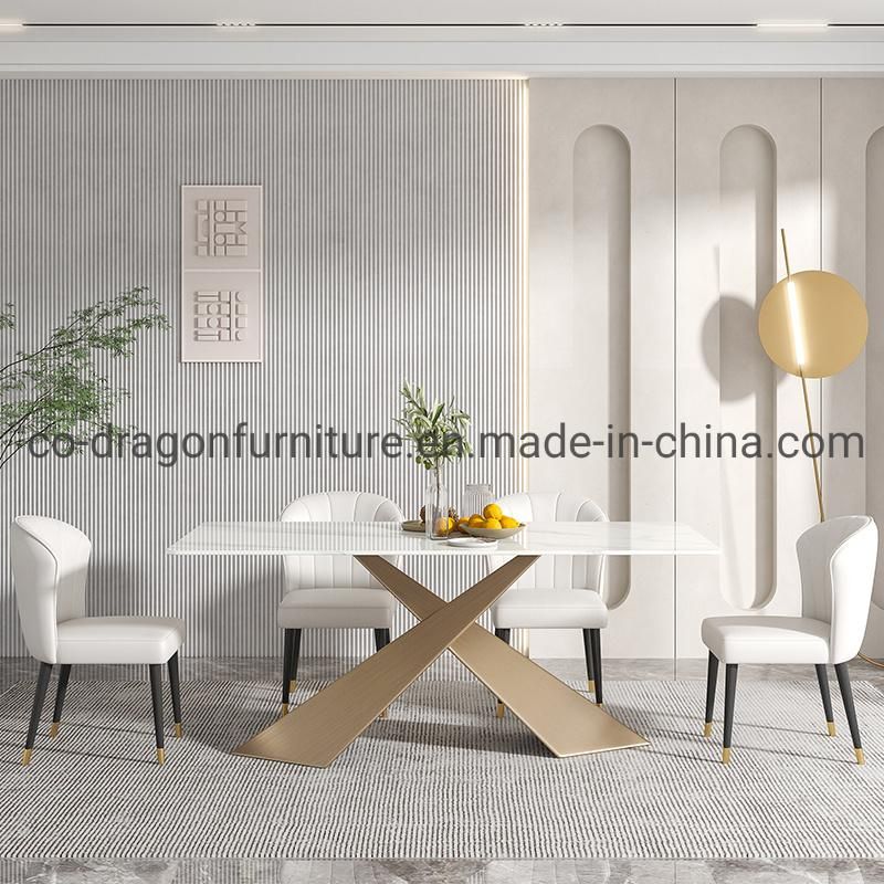 Stainless Steel Dining Table with Marble Top for Modern Furniture