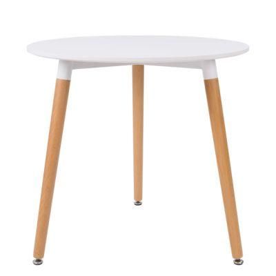 Home Furniture MDF Top Round Dining Table with Wooden Leg
