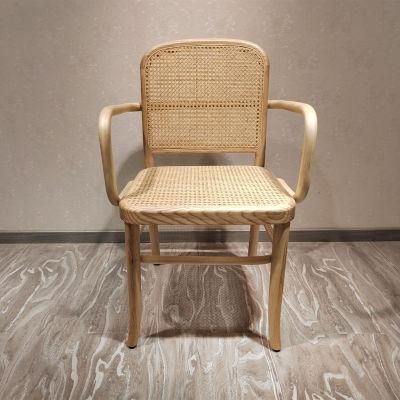 Modern Furniture Rattan Solid Wood Cane Dining Armchair