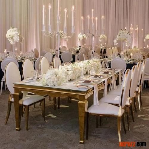 Factory New Fashion Design Party Wedding Table Gold Silver Stainless Steel Plating Marble Luxury Event Long Banquet Table