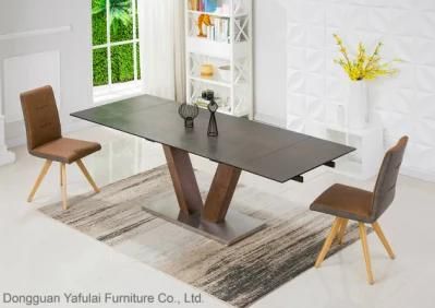 Ceramic Modern Extension Wood Steel Dining Table Furniture