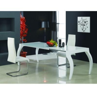 Extension White Tempered Glass MDF Wood Dining Modern Table
