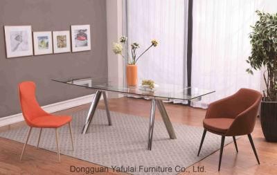 Factory Classic Modern Clear Glass Steel Dining Table