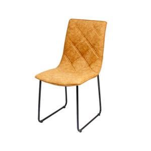 Simple Design PU Upholstered Black Painted Legs Dining Chair
