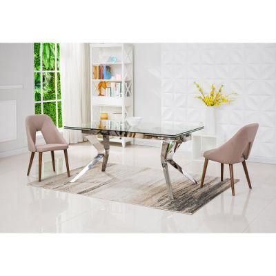 Modern Tempered Glass Top Stainless Steel Dining Table