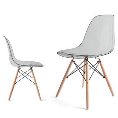 Home Chair Creative Modern Acrylic Dining Side Chair with Wood Dowel Legs