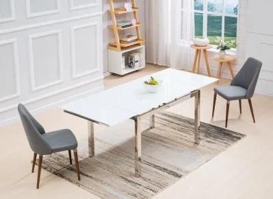 Modern Glass Dining Table with Stainless Steel Leg