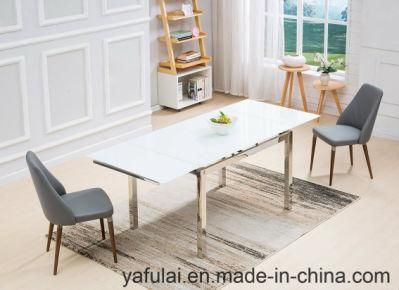 Hot Selling White Tempered Glass Stainless Steel Dining Table