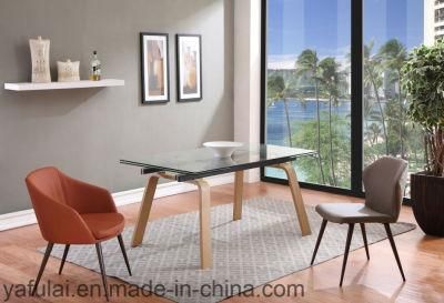 Extension Furniture Glass Top with Ash Wood Leg Dining Table