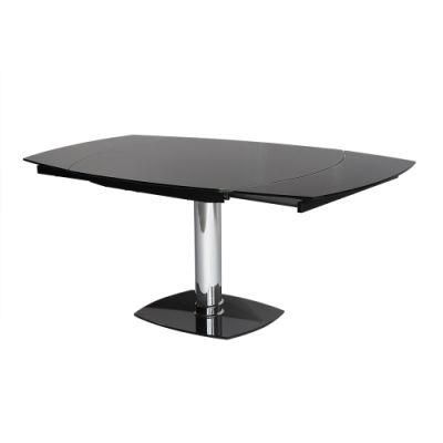 Boat Shape Rotation Design Tempered Glass with Metal Dining Table