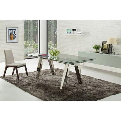 Clear Glass Stainless Steel Rectangle Dining Table
