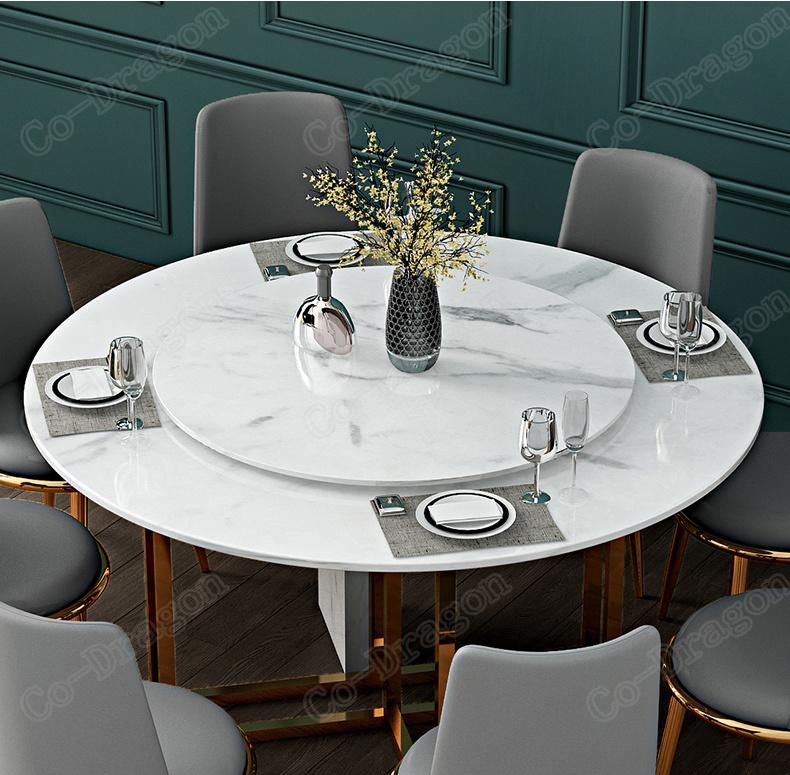 Artificial Marble Round Marble Top Metal Leg Table with Turntable