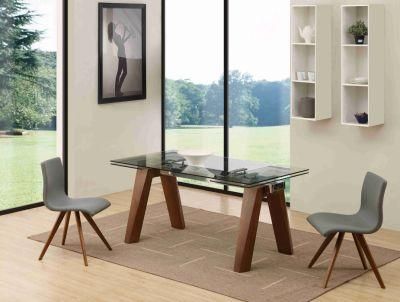 Modern Extension Glass Solid Wood Banquet Dining Table Home Furniture