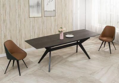 Rectangle Wooden MDF Ceramic Dining Table with Metal Legs