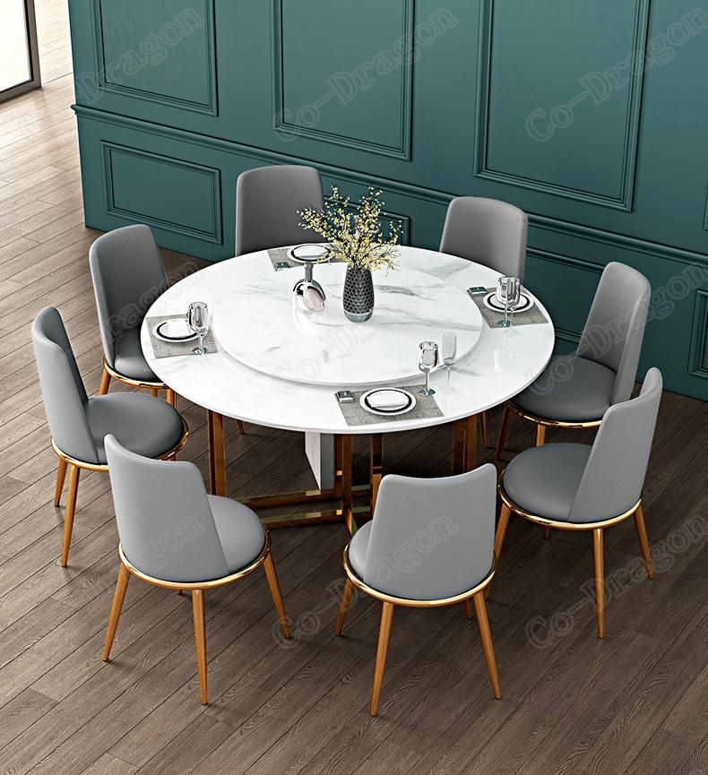 Artificial Marble Round Marble Top Metal Leg Table with Turntable