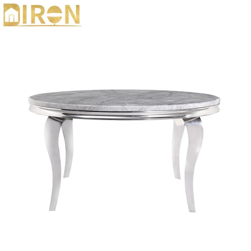 Foshan Furniture Stainless Steel Rectangle Tempered Glass Modern Round Dining Table