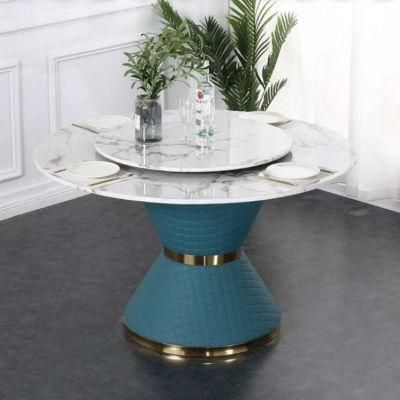 New Household White Marble Stainless Steel Dining Table