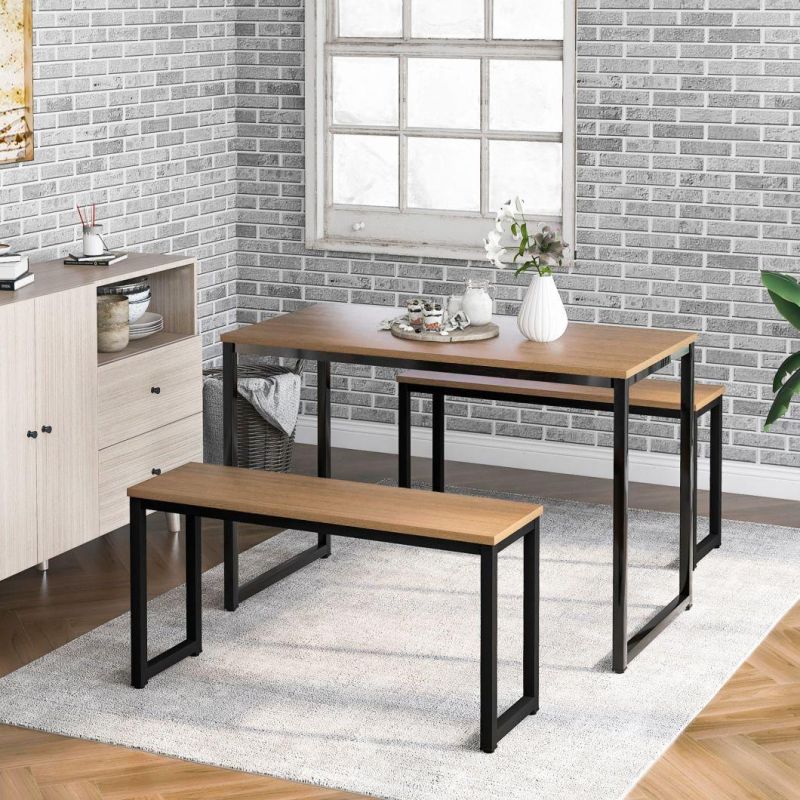 Home Furniture Modern Rectangular Metal Wooden Base Dining Restaurant Table
