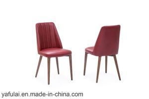 Solid Wooden Legs Red Leather Dining Chair
