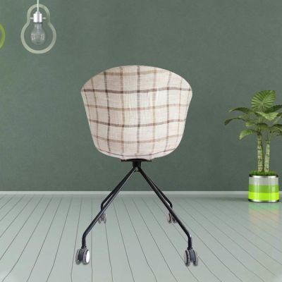 Factory Direct Modern Design Iron Tube Legs Dining Chair Velvet Fabric Chair with Wheels