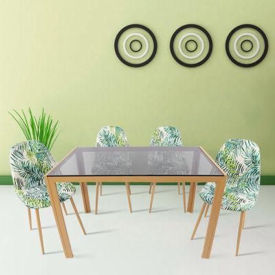 Factory Direct Modern Design Tempered Glass Table Set with 4 Velvet Fabric Chairs