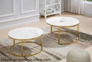White Marble Chromed Gold Stainless Steel Coffee Table Lamp Table