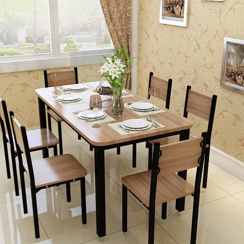 Dining Room Furniture Wooden Top Metal Frame Dining Kitchen Table