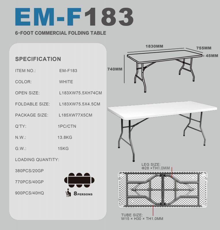 China Wholesale Plastic Waterproof Folding Dining Tables for Garden ,Meeting ,Event,Party,Wedding,School,Hotel,Dining Hall ,Restaurant,Camping,Office,Bar