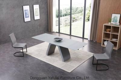 Classic Hot Selling Extension Grey Glass Metal Dining Table