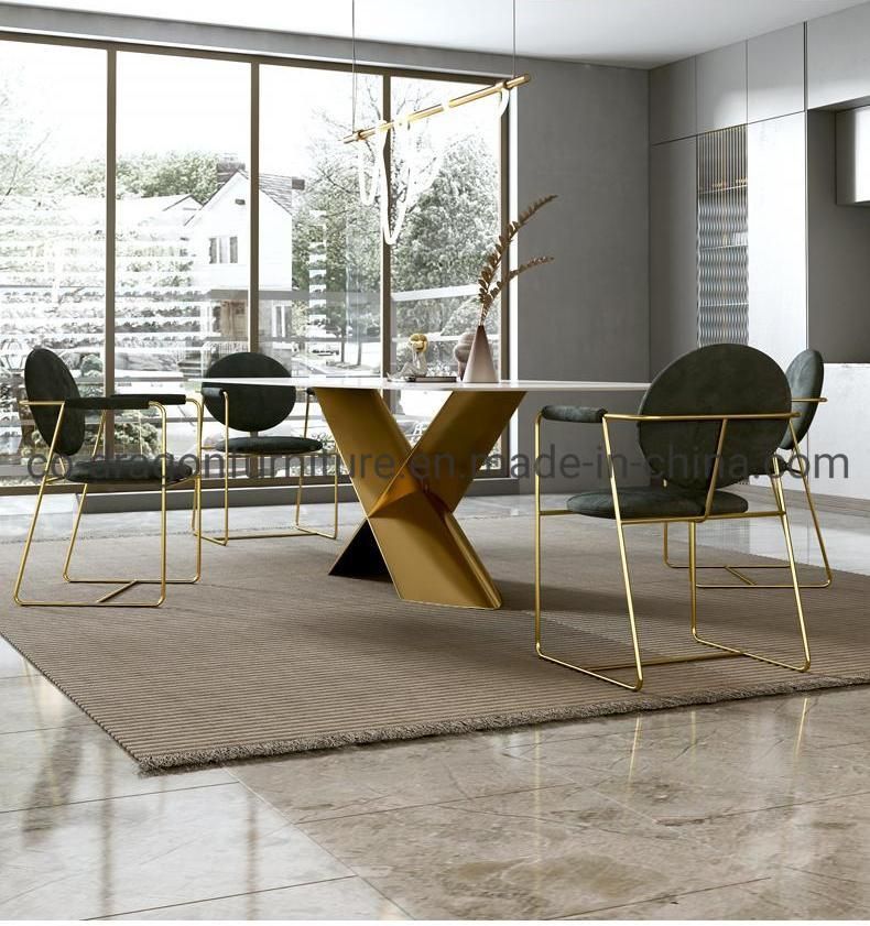 Stainless Steel Dining Table with Marble Top for Modern Furniture