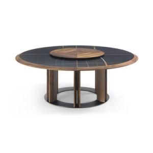 Black Gold Marble Walnut Veneer Round Table for 8-10 Person (BRT1706-2)