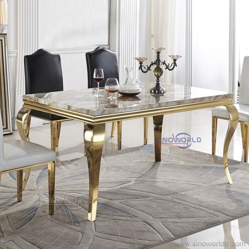 Modern Hotel Wedding Dining Table Stainless Steel Table Chair Set