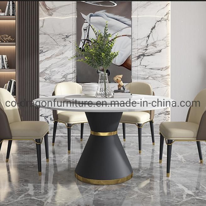 Modern Furniture 6 Seats Steel Dining Table with Marble Top