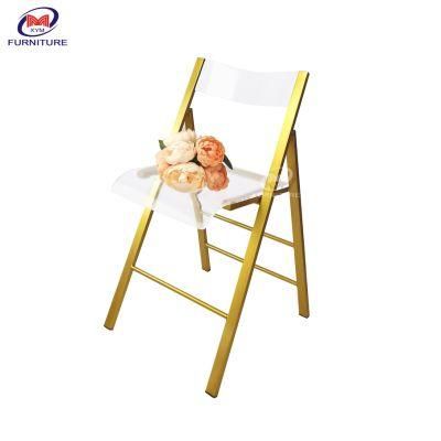 Morden Quality Guarantee Plastic Dining Chair Transaprent Acrylic Folding Chair with Metal Frame