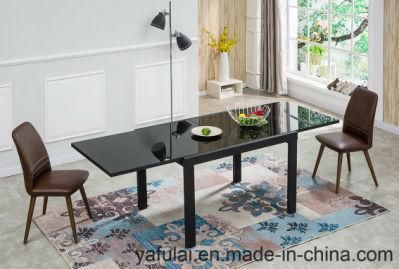 Manufacture Modern Furniture Set Black Glass Metal Dining Table