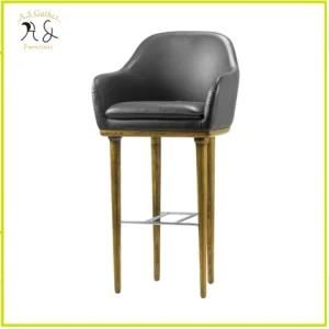 Black PU Leather Bar Chair Stool with Wooden Footrest