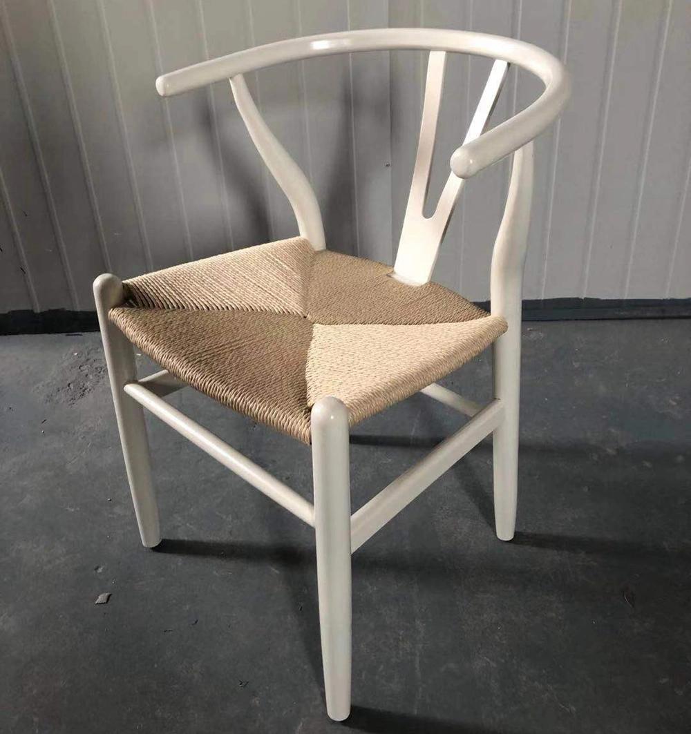 Elegant White Luxury Timber Frame Woven Rope Seat Cafe Table